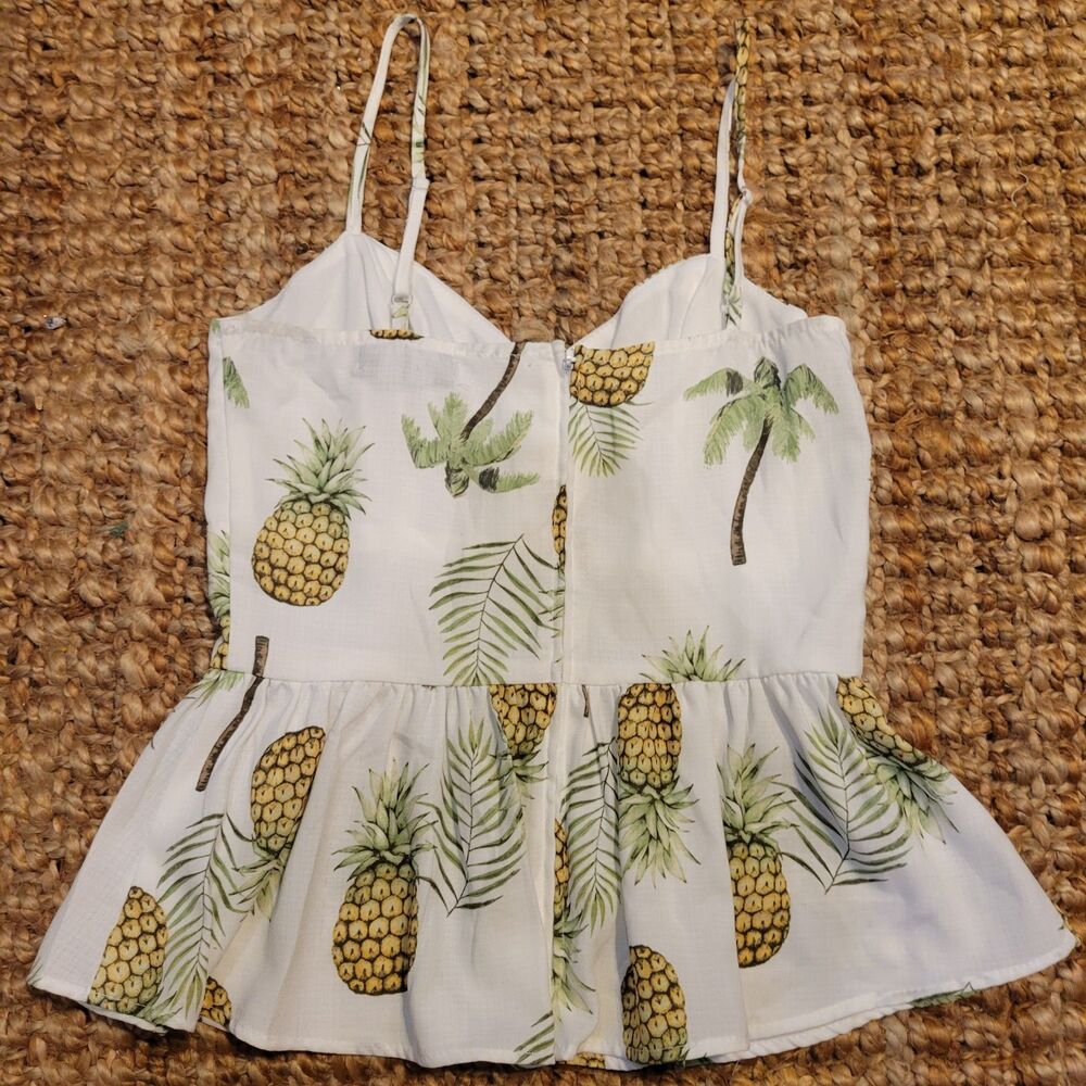 Sexy Pineapple Tropical Button Down Cami Top Boho Botanical Peplum Camisole - Picture 3 of 6